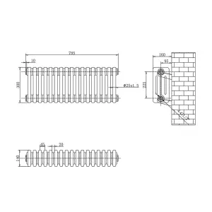 Braxton White Quadruple Horizontal Column Radiator - 300x785mm