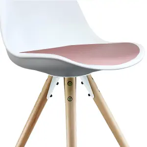 Soho White & Blush Pink Plastic Dining Chair with Pyramid Light Wood Legs