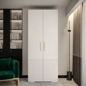 White Manhattan III Sleek Hinged Door Wardrobe W1000mm H2370mm D470mm - 2 Doors, 10 Shelves