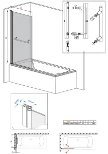 Rinse 800x1400 Square Pivot Bath Shower Screen 6mm Easy Clean Glass Screen Reversible Door Panel Chrome with Towel Rail