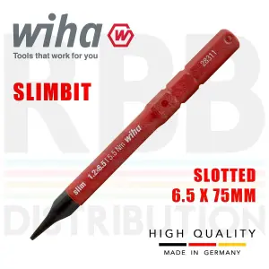 Wiha Slimbit Screwdriver Slotted 6.5mm Head 75mm 1000v VDE Electrician 34582