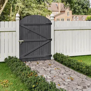 Grey Semi Braced Arch Top Strong Wooden Garden Gate with Latch  H 150cm x W 105cm