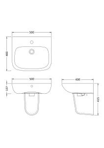 1 Tap Hole Ceramic Basin & Semi Pedestal - 500mm