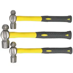 Premium 3 Piece Ball Pein Hammer Set with Fibreglass Shafts - 12oz, 1lb, 1.5lb