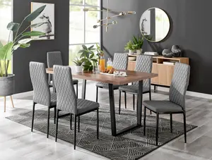 Kylo Brown Wood Effect Dining Table & 6 Grey Milan Black Leg Chairs