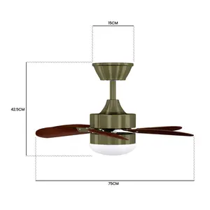 Alisha-Ann 75cm Ceiling Fan with Light Kit Green with Walnut Blades