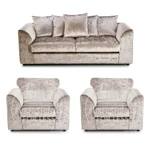 Crystal Crushed Velvet 3 Piece Sofa Set - 3 1 1 Mink - Scatter Back