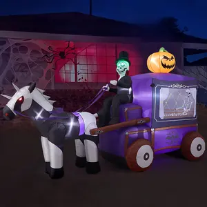 6ft Halloween Inflatables Outdoor Decorations,Grim Reaper Driving Skull Carriage with Built-in LEDs, for Yard Holiday