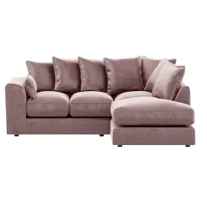 Brooklyn Plush Velvet 3 to 4 Seater L Shaped Corner Sofa Fibre Pink Right Hand Facing