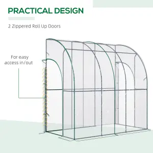 Outsunny 214 x 118 x 212cm Walk-In Lean to Wall Tunnel PVC Greenhouse with Doors