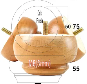 Wooden Leg Sofa Feet 55mm High Oak Set of 4 Replacement Turned Bun Feet M8 PKC903