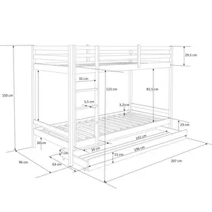 Timpson Bunk Bed With Drawer 90 X 200 Cm Double Bunk Bed Children'S Bed Loft Bed Slatted Frame