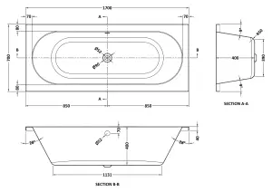 Double Ended Straight Shower Bath with Leg Set - 1700mm x 700mm (Tap, Waste and Panel Not Included)