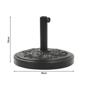 20KG Parasol Base Heavy Duty Round Cement Umbrella Stand for Outdoor Deck Garden with Flower Decorative Pattern