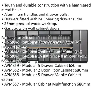 Versatile 4.9m Garage Storage Solution with Modular Units and Durable Pressed Wood Worktop