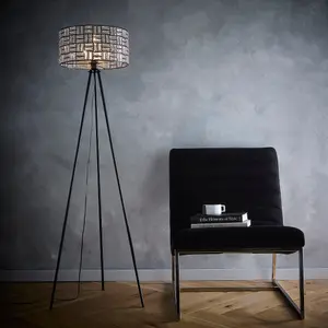 Bronx Black Modern Tripod Floor Lamp with Acrylic Glass Drum Shade