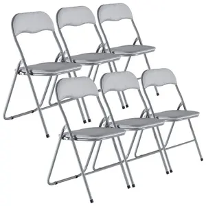 URBNLIVING 79cm Height 6 Pcs Folding Lightweight Portable Metal Frame Light Grey Velvet Chair Set