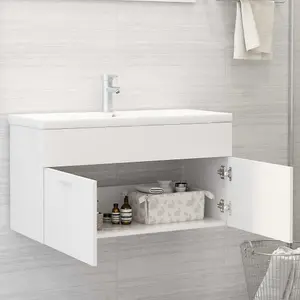 Berkfield Sink Cabinet with Built-in Basin White Engineered Wood