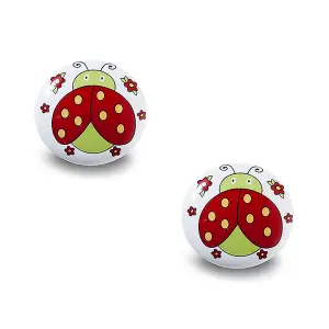 DecorAndDecor - BIMBA Kids Ladybug Ceramic Decorative Cupboard Drawer Knobs Porcelain - Pair