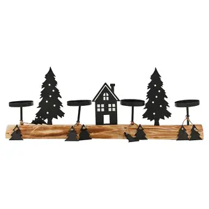 URBNLIVING 40cm Height Wood & Metal Tea Light Holder Stand Festive Decorative Christmas Woodland Scene