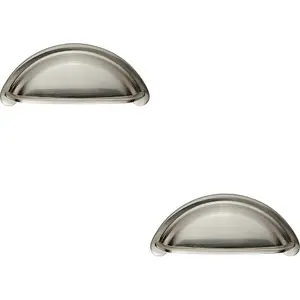 2x Cabinet Cup Pull Handle 94 x 41.5mm 76mm Fixing Centres Satin Nickel