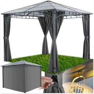 Gazebo Caracas - 3 x 3 m, 4 side panels, weather & UV-resistant, translucent roof - grey