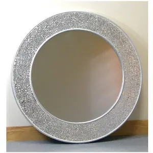 80cm Round Design Wall Mirror Silver Mosaic Frame