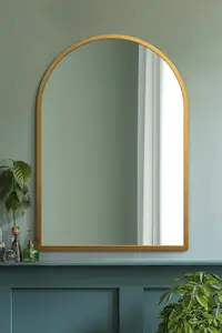 MirrorOutlet The Arcus Gold Metal Framed Arched Wall Mirror 100CM X 70CM