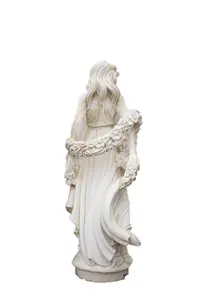 Elegant White Stone Cast Lady With A Rose Garland 1 m 76 Tall