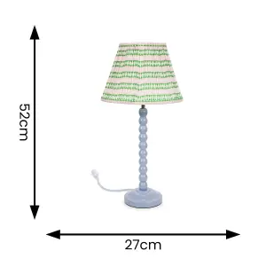 ValueLights Bobbles Powder Blue Bobbin Table Lamp with Pink Aztec Pleated Shade