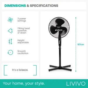 LIVIVO Black 16" 50W Pedestal fan