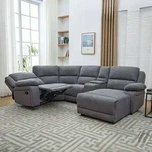 Dublin 4 Seater Fabric Corner Recliner Sofa Dark Grey