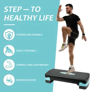 Aerobic Stepper Yoga Step Board Gym Fitness Exercise Cardio Adjustable Blocks Blue