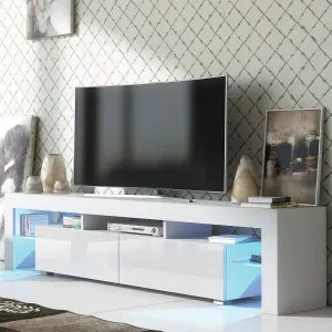 TV Unit 200cm Sideboard Cabinet Cupboard TV Stand Living Room High Gloss Doors - White