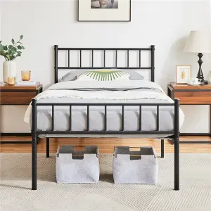 Yaheetech Black 3ft Single Metal Bed Frame with Slatted Headboard and Footboard