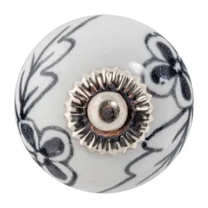 Nicola Spring - Round Ceramic Cabinet Knob - Black Flower