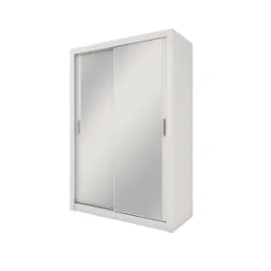 Elegant Sliding Door Wardrobe with Mirrors & Organiser Shelves in White (H2150mm x W1500mm x D600mm)