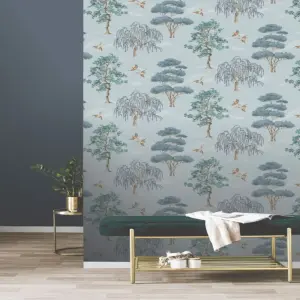 Elegant Home Vintage Light Blue Willow Woodlands Birds Wallpaper 283883