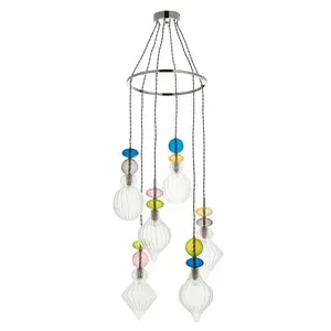 Luminosa April Plate Pendant Ceiling Lamp, Chrome Plate,, Multi Coloured Glass