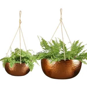 Set of 2 Hammered Copper Indoor Outdoor Hanging Planters