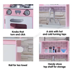 GALACTICA Wooden Kids Pretend Role Play Kitchen Toy With Cooking Accessories Set Gift Pink