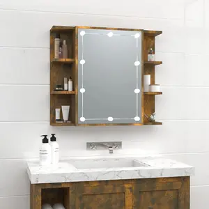 Berkfield Mirror Cabinet with LED Smoked Oak 70x16.5x60 cm