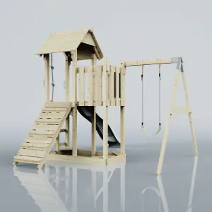 PolarPlay Balcony Tower Kids Wooden Climbing Frame with Swing and Slide - Swing Bjorn Mist