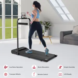 2 in 1 Folding Treadmill with Side Handrails Walking Running Machine for Home Cardio Exercise-Black