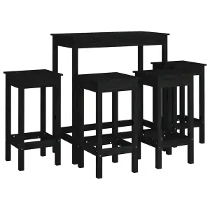 Berkfield 5 Piece Bar Set Black Solid Wood Pine