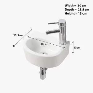 BELOFAY 13x30x23.5cm Tap on Right Oval Ceramic Cloakroom Wash Basin Sink, Modern Design Wall-Mounted Basin (Only Basin Included)