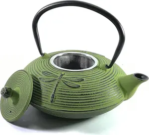 Buckingham Teapot Dragonfly Design Tetsubin Japanese Style  800 ml with Stainless Steel Mesh Infuser, Cast Iron, Light Green