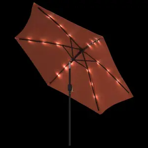 Berkfield Outdoor Parasol with LED Lights and Steel Pole 300 cm Terracotta