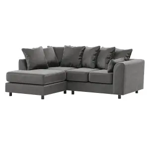 Brooklyn Plush Velvet 3 to 4 Seater L Shaped Corner Sofa Foam Grey Left Hand Facing