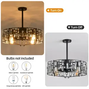 50cm Crystal Caged Chandelier Ceiling Fan with Light and Remote Control